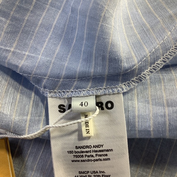 Sandro Nathalie Blue White Pinstripe Linen Lace Midi Dress Size 40 NWT - Picture 6 of 16